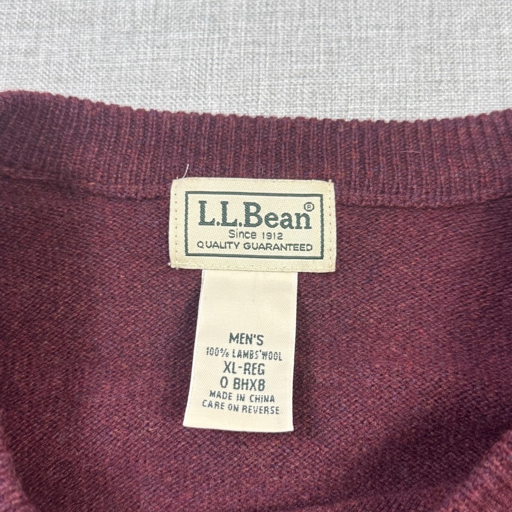 L.L. Bean Lambswool Sweater Pullover Mens XL Maroon Crew Neck Tight-Knit - Picture 2 of 7
